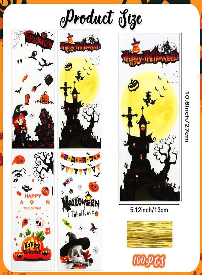 Bluckincle 100PCS Halloween Treat Bags,Halloween Candy Bags,Plastic Clear Goodie Bag with 100PCS Twists for Treat or Treating,Popcorn Snack Goodie cellophane Bag for Fall Party Supplies Favors - Image 2
